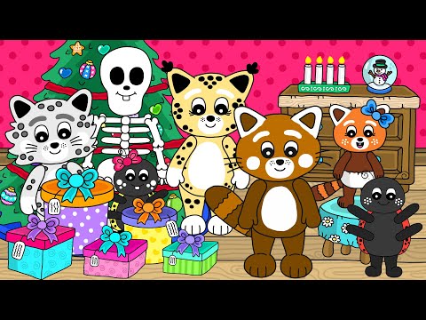 Pukkins och hans vänner firar julafton och öppnar roliga julklappar - Lek med oss