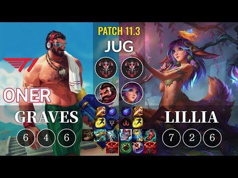 T1 Oner Graves vs Lillia Jungle - KR Patch 11.3
