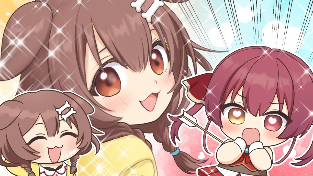 【手描き】お休み中につやつやになったころさんに驚くマリン船長【宝鐘マリン/戌神ころね/ホロライブ切り抜き】