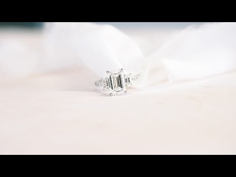 3.5 ct Emerald Cut Three Stone Lab Diamond Engagement Ring With Pavé Band in Platinum | Ada Diamonds