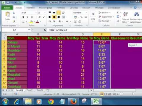 Calcul des Moyennes et Classements avec Excel sous Windows 7 / 8 / 10