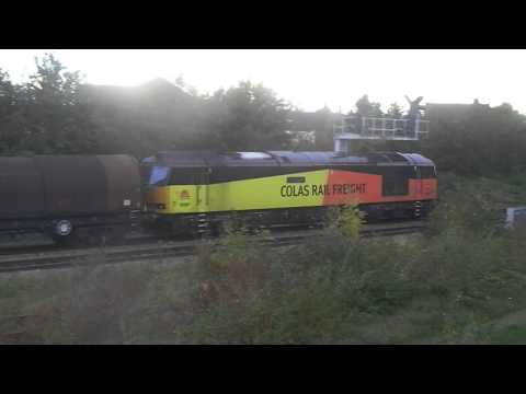 COLAS 60087 ON DIVERTED 6V62 STEEL AT GLOUCESTER FOUNDRY CURVE 251014