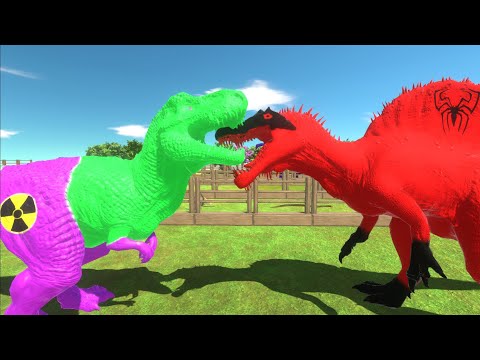 SPIDERMAN SPINOSAURUS vs HULK T-REX DEATH RUN - Animal Revolt Battle Simulator