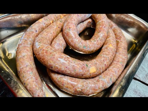 Käse-Kräuter Bratwurst selber machen . Wurst Anleitung. Santos S518 Gasgrill