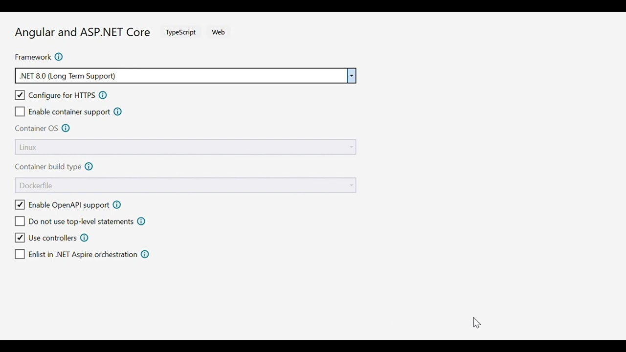 Create .net core angular project in visual studio 2022