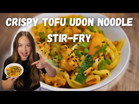 🍜Crispy Tofu Udon Noodle Stir Fry | Vegan, WFPB, Easy Dinner!