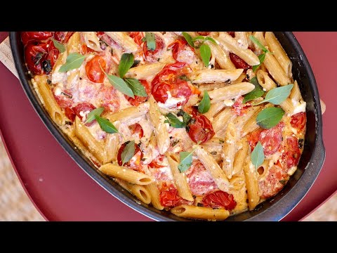 Roasted feta pasta with cherry tomatoes and basil