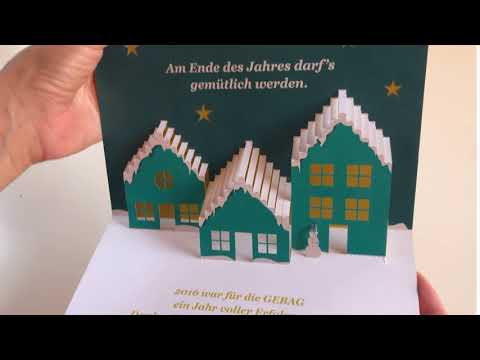 Carte de vœux B2B avec village enneigé en pop-up 3D BMOSS