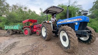 Mahindra 275 Di Stuck in Mud with Trolley New Halland 3630 4wd Tractor Pulling Out with Eicher 485