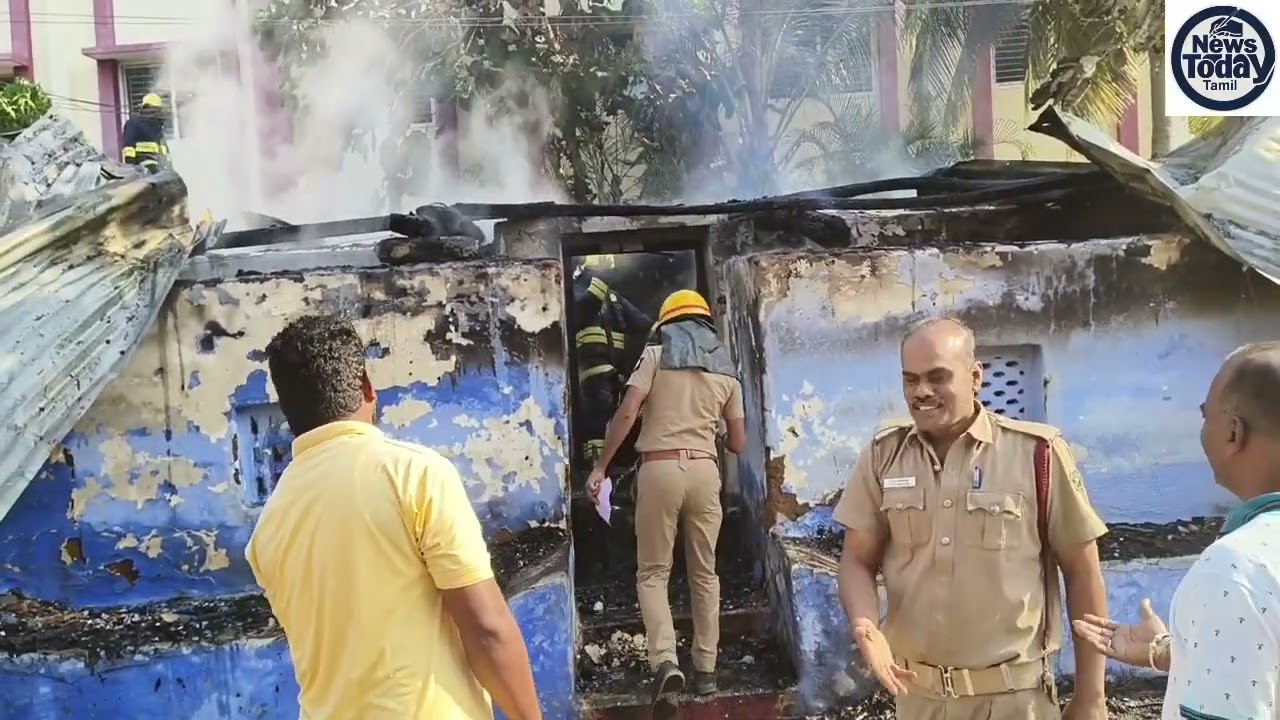 வீட்டில் இருந்த கேஸ் சிலிண்டர் வெடித்ததில் தீ பற்றி எரிந்த  குடிசை வீடு அதிர்ஷ்டவசமாக உயிர் தப்பிய முதியவர்.!