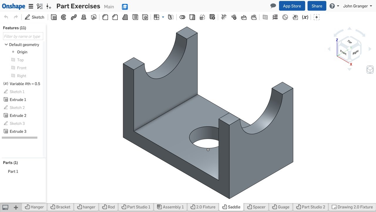 Learn Onshape - Project 2 - Saddle Bracket