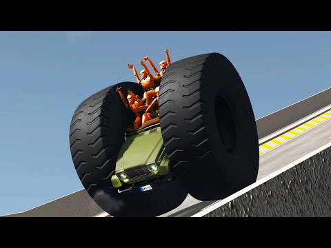 Giant Tire High Speed Freaky Jumps - BeamNG.Drive