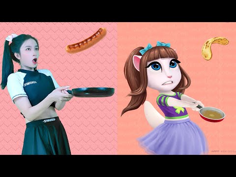 Imitate Angela Frying Super Delicious Eggs | My Talking Angela 2 In The Real Life