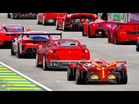 Lamborghini V12 Vision GT vs Ferrari Hypercars at Le Mans 24h Circuit