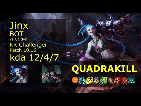 Jinx ADC & Thresh vs Caitlyn & Lux - KR Challenger 12/4/7 Patch 10.16 Gameplay // [롤] 징크스 vs 케이틀린