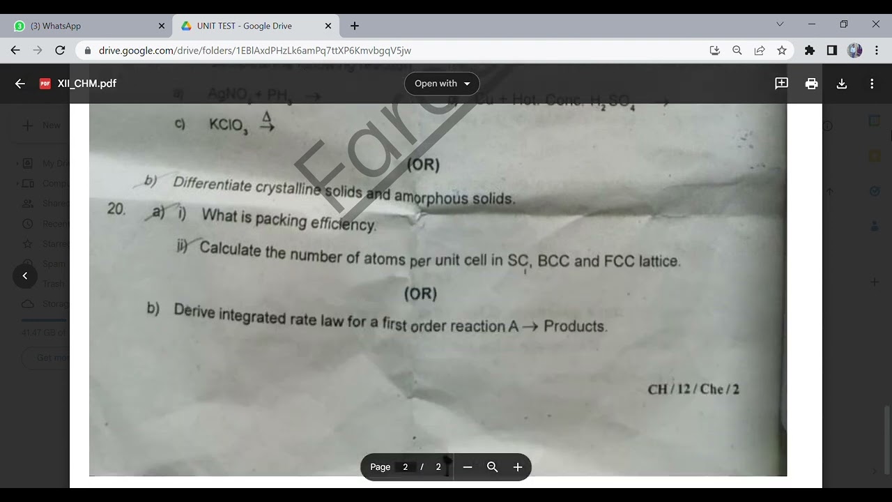 XII - chemistry | UNIT TEST QP UNIT - 1,2,3,6,7 | CHN DISTRICT