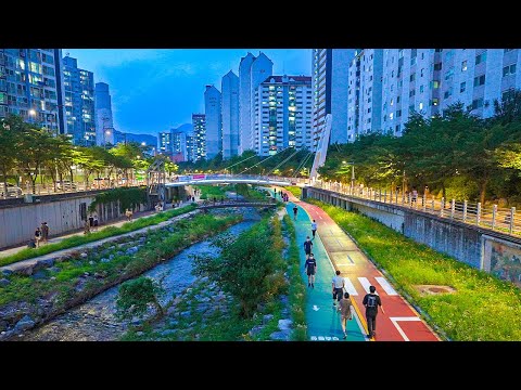 [Eng Sub] Trilha Danghyeoncheon de caminhada noturna em Seul no bairro de Nowon-gu | 4K HDR