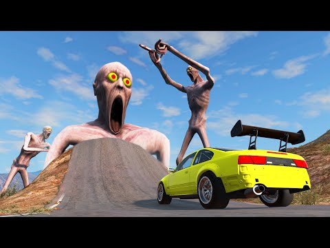 Escape From The Shy Guy (SCP-096) - Cars VS Giant Pit #14 - Beamng Drive