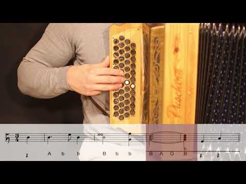 #Learning video: "Snow Waltz" Complete - Styrian accordion with tablature (tuning G C F B)