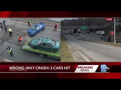 Wrong-way driver hits 3 cars on I-43