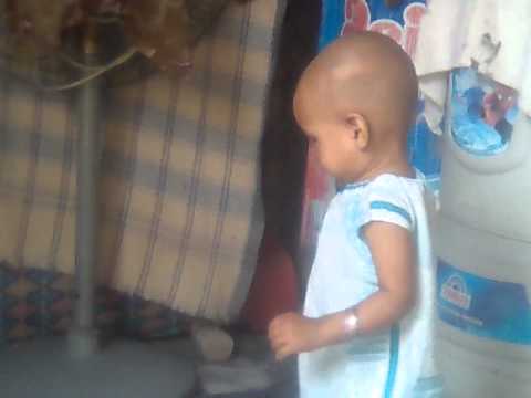 Brave baby play with cats