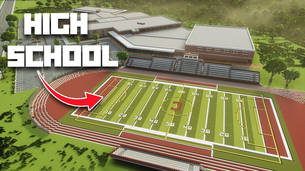 We built a HIGH SCHOOL in our Minecraft City.