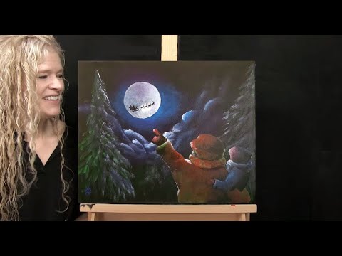 Learn How to Draw and Paint with Acrylics "THERE GOES SANTA" - Easy Beginner Tutorial - Time Lapse