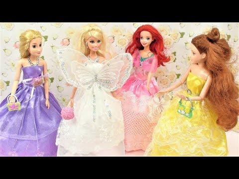 Barbie wedding dress barbie morning routine Princess and Barbie dress up Disney fairies  बार्बी
