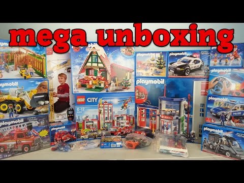 mega unboxing 3 Spielzeug auspacken Playmobil Lego Feuerwehr Polizei