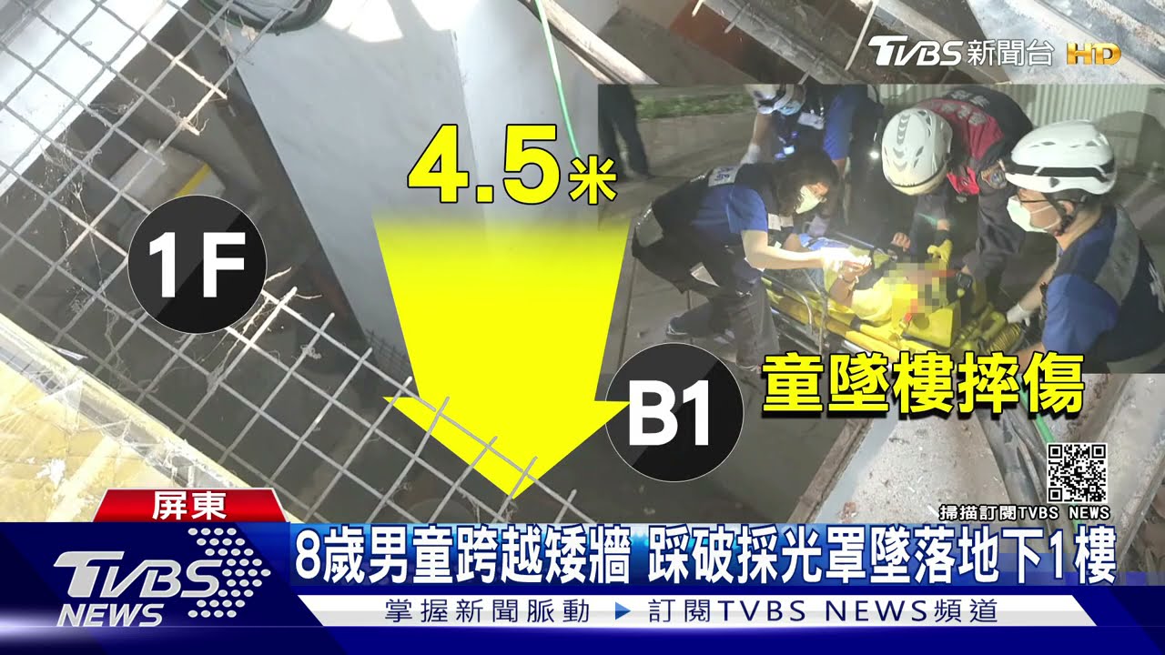 男童調皮跨越矮牆 踩破採光罩從一樓跌落地下B1