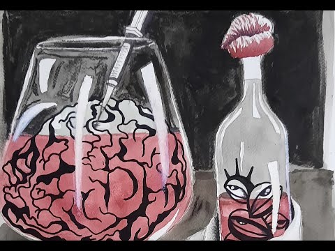 RAPBELLIONS - IN KETTEN / Stillleben 4 (2023) / Tusche, Aquarell, Kugelschreiber, Edding