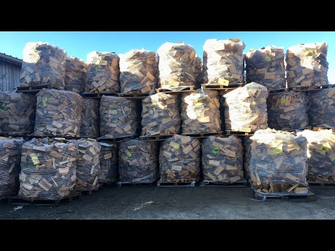 Brennholzbündel stapeln bei Bauer Brennholz