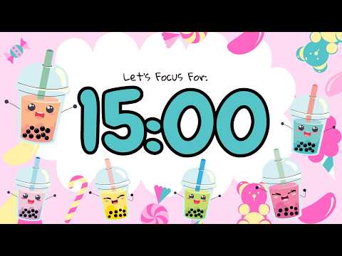 Kawaii Boba Party 💖 | 15-Minute Pomodoro Classroom Timer for Happy Productivity