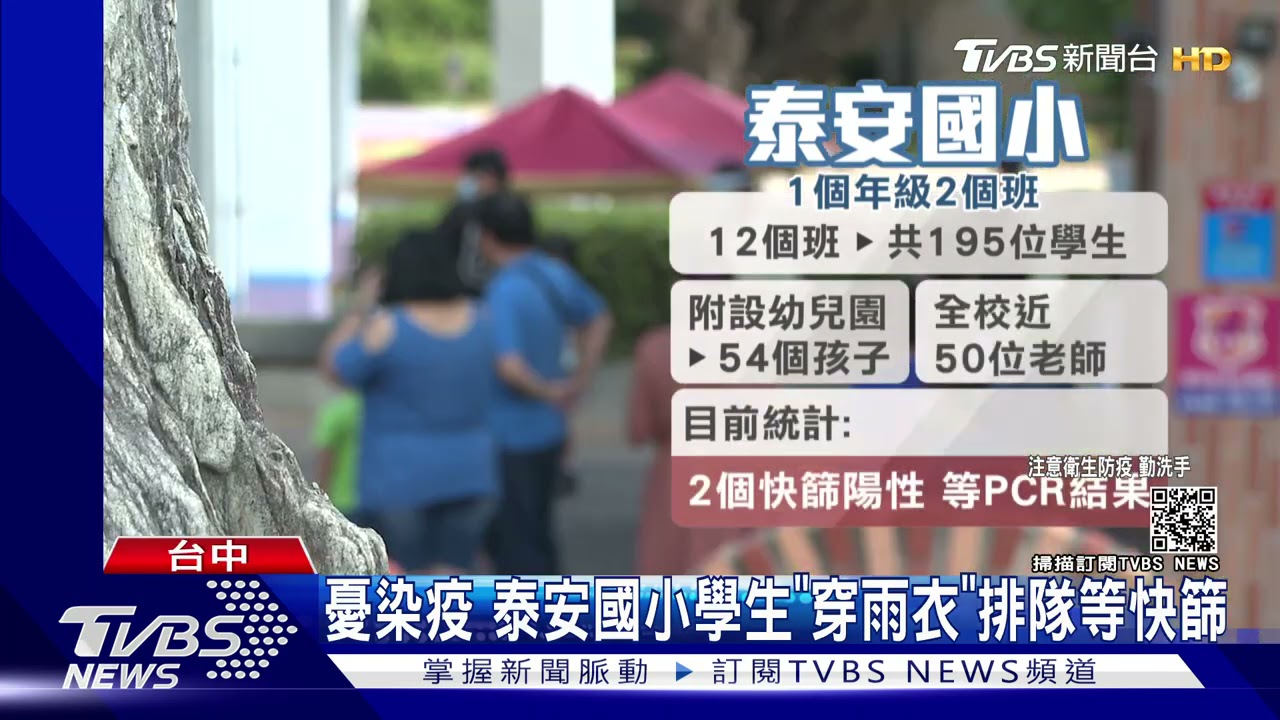 憂染疫 台中泰安國小學生「穿雨衣」排隊等快篩