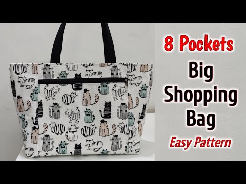 DIY 8 POCKETS SHOPPING BAG TUTORIAL | Multi pocket bag | Shopping bag making at home | DIY Tote bag