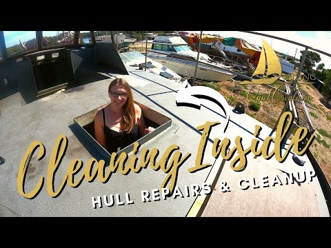 Sailing QC #8 | Cleaning Inside Boat & Cutting Hull Replacement Panels - Steel Sailboat Restoration