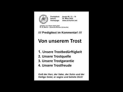 Sermon from March 22, 2020 - On Our Comfort