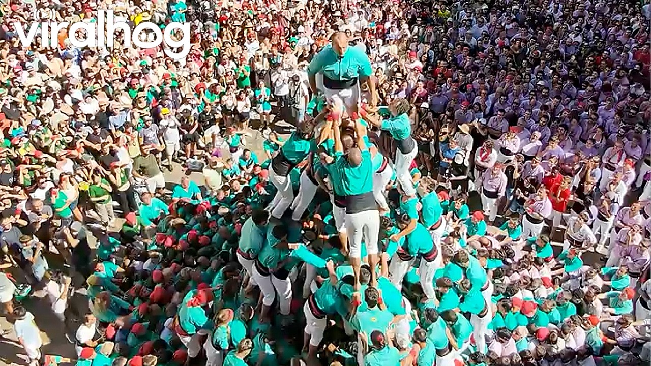 Castellers de Vilafranca Complete Record-Breaking First 9-Level Human Tower