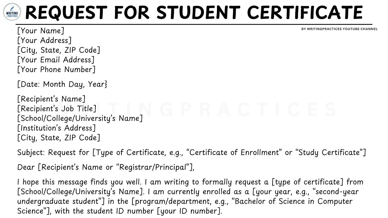 LETTER TEMPLATE How To Write A Request Letter for Student Certificate Steps Guide | WritingPractices