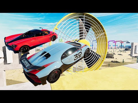 Cars VS Giant FANS Challenge Race - Sports Car Driver - BeamNG Drive