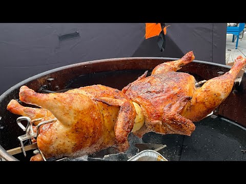 Rotisserie Chickens on the Charcoal Kettle Grill