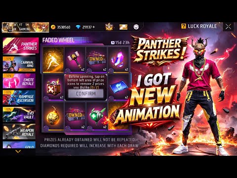 I GOT NEW ANIMATION FADED WHEEL FREE FIRE 💥 || PANTHER STRIKES ANIMATION FREE FIRE 😎 || FF NEW EVENT