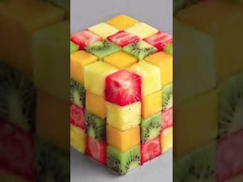 Rubik's cube from fruit by art-food-mind #kiwi #pineapple #strawberry#mango😋 #rubikscubefood #square