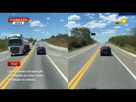 Vídeo: Caminhoneiro dá exemplo de empatia ao notar recém-habilitada na rodovia.