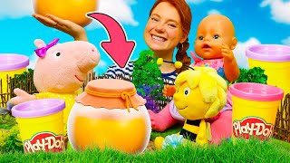 Biene Maja, Irene und Peppa Wutz - Spielzeug Video für Kinder. Süßigkeiten aus Play Doh.