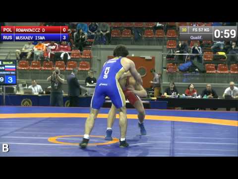 Qualification FS - 57 kg: Ismail MUSKAEV (RUS) df. Dawid ROMANOWICZ (POL) by TF, 13-2