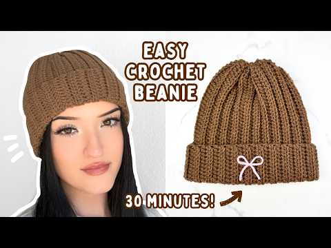 easy crochet beanie for BEGINNERS | 30 minute crochet knit look hat tutorial 🧸