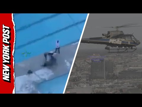 Police chopper RESCUES a drowning man in a daring landing next to an elementary school