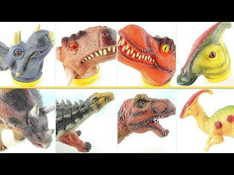 4 Giant Heads Of Dinosaurs! Learn Names of Dinosaurs with T Rex, Triceratops Ankylosaurus! Dino Toy