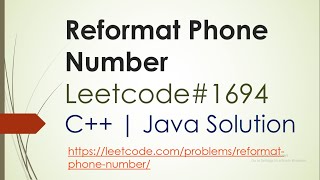 YouTube video 'Reformat Phone Number | Leetcode 1694 | Leetcode Solution'